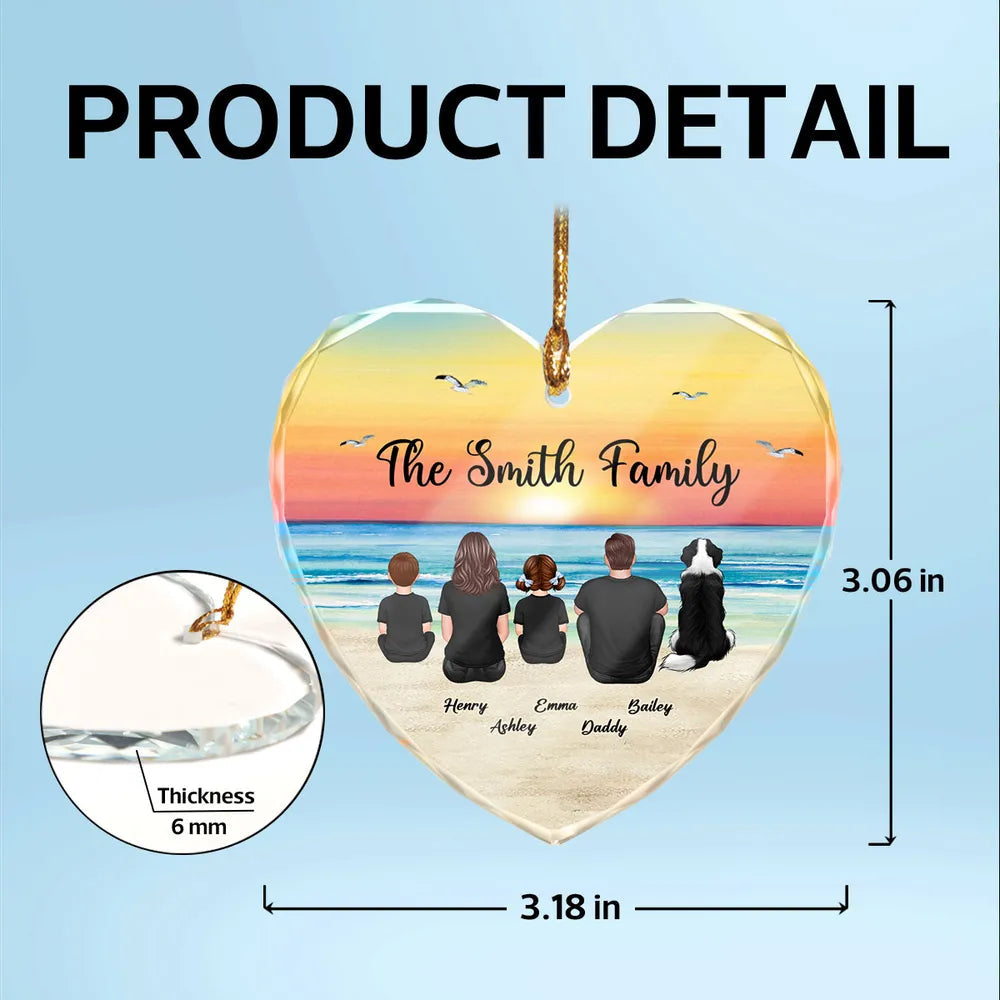 Crystal Heart Ornament with Family Beach Scene, A Heartwarming Gift for Loved Ones
