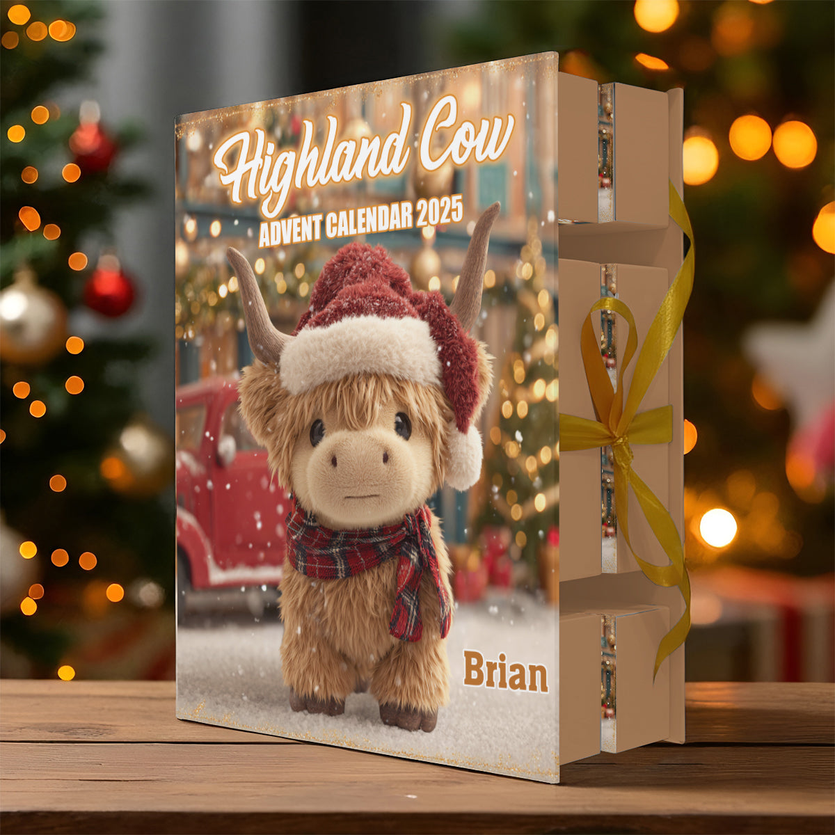 Christmas Highland Cow - Personalized Highland Cow Folded Advent Calendar With Ornaments