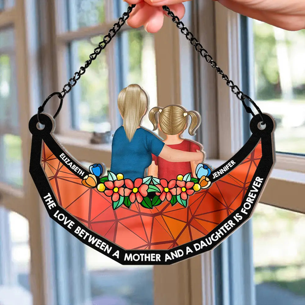 Mother-Daughter Themed Wood and Acrylic Layered Ornament – Warm Hug Design, Personalized Gift for Mother or Daughter