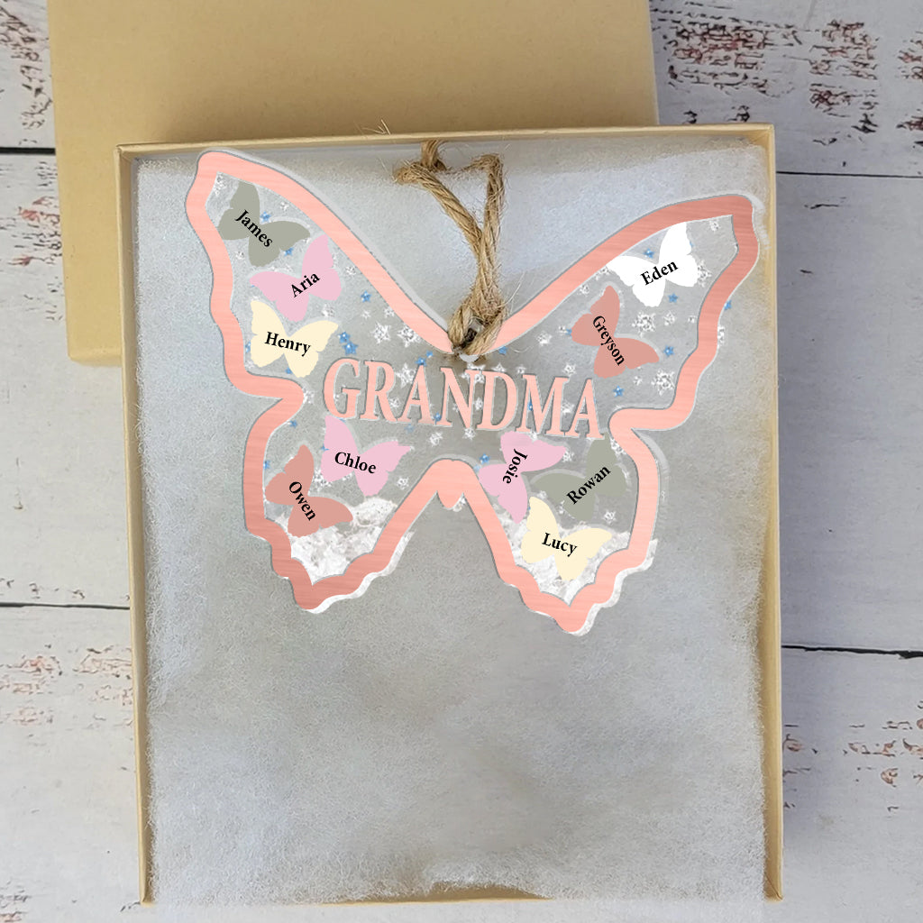 Grandma And Grandchildren Butterflies - Gift for grandma - Personalized 3 Layered Shaker Ornament