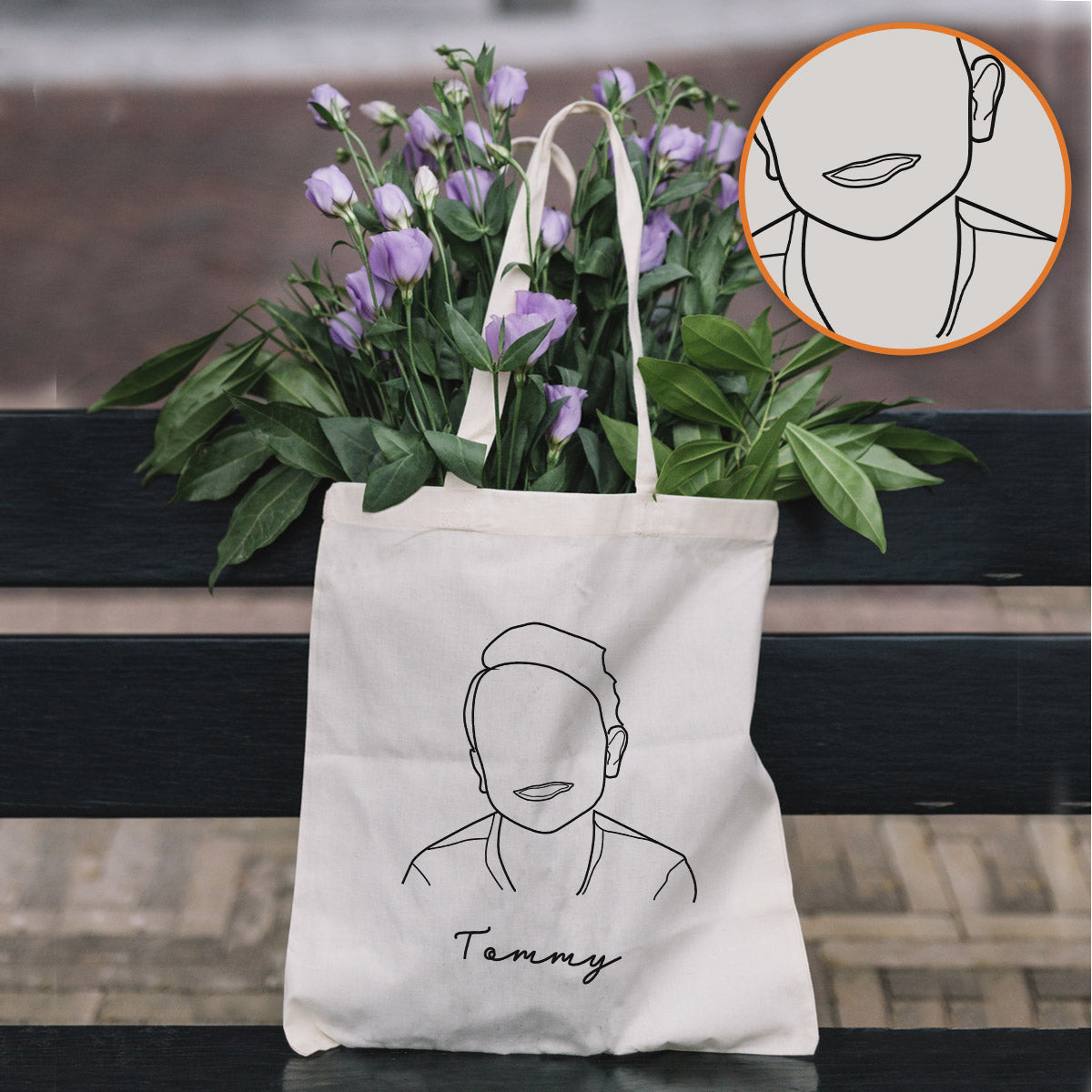 Custom Photo Line Art - Personalized Kid Embroidered Tote Bag