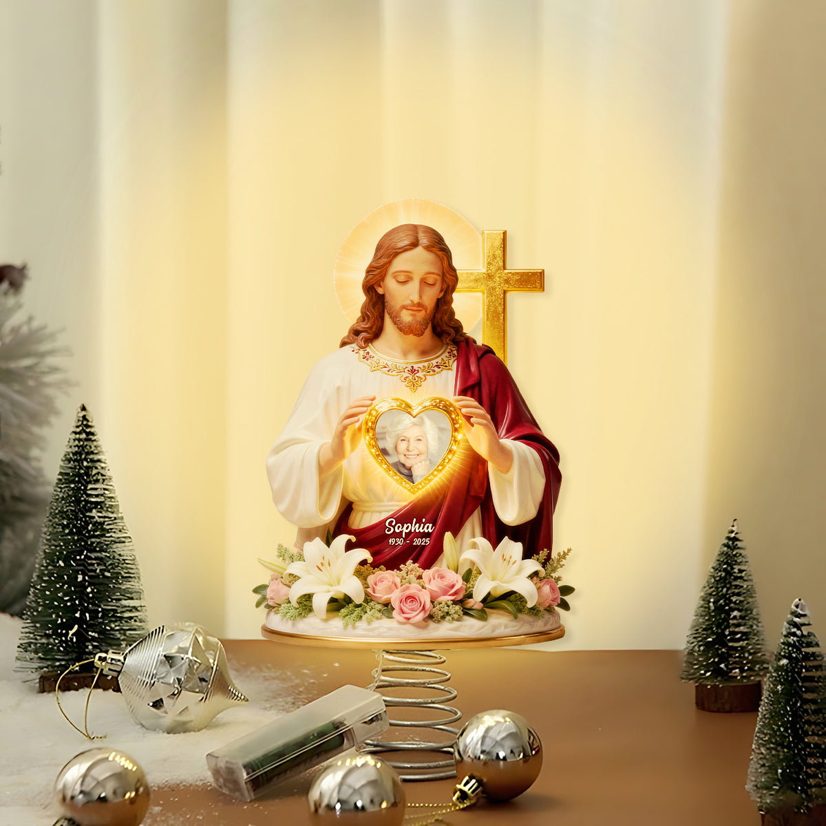 God Has You In His Arms - Personalized Christian LED Light Tree Topper