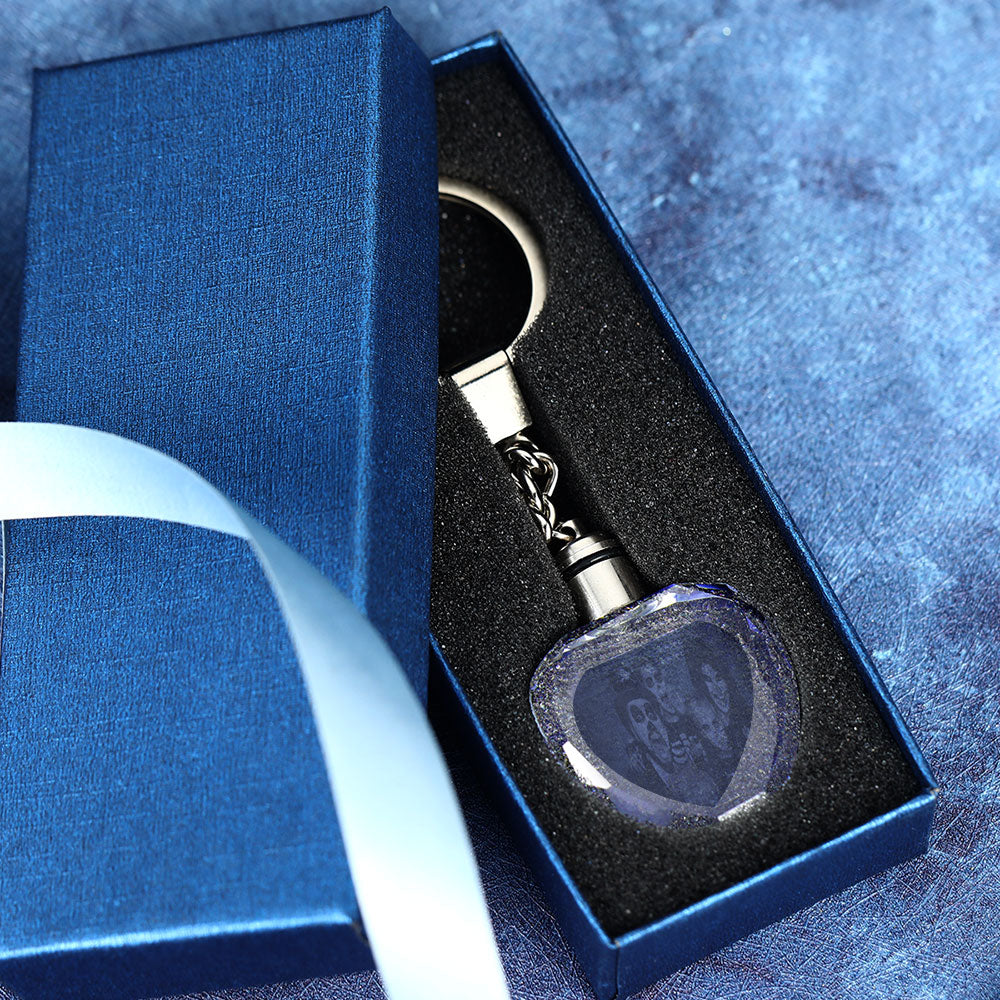 Custom Photo Heart Crystal Led Light Keychain -  gift for anyone, dog lover, cat lover, who lost a loved one - Personalized Keychain
