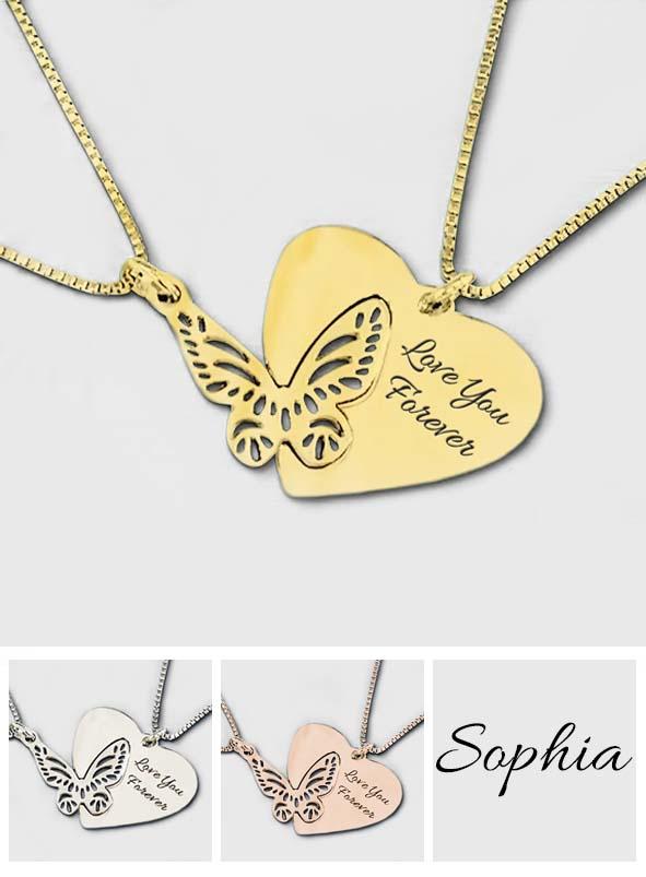 Butterfly Matching Couple - Personalized Couple Matching Necklace