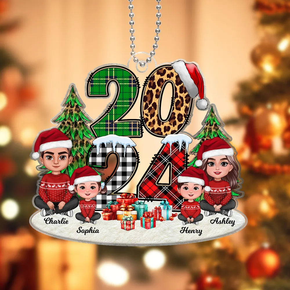 Christmas Family Sitting 2024 Stacked Pattern Personalized Ornament or Keychain or Plaque or Poster