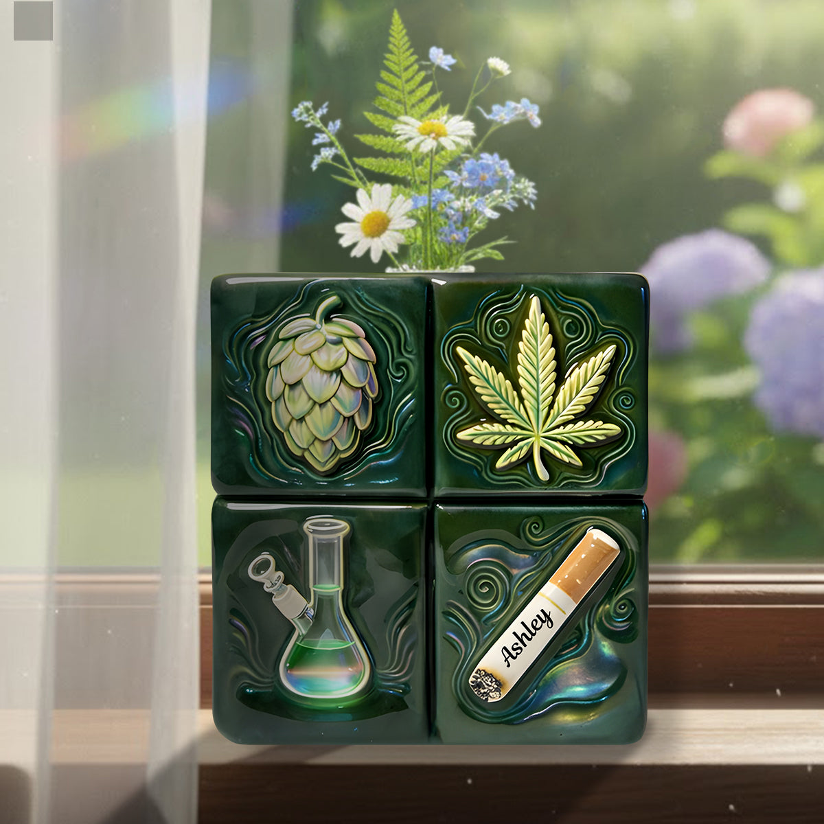 Green Magic Leaf - Personalized Weed Custom Shape Acrylic Flower Vase