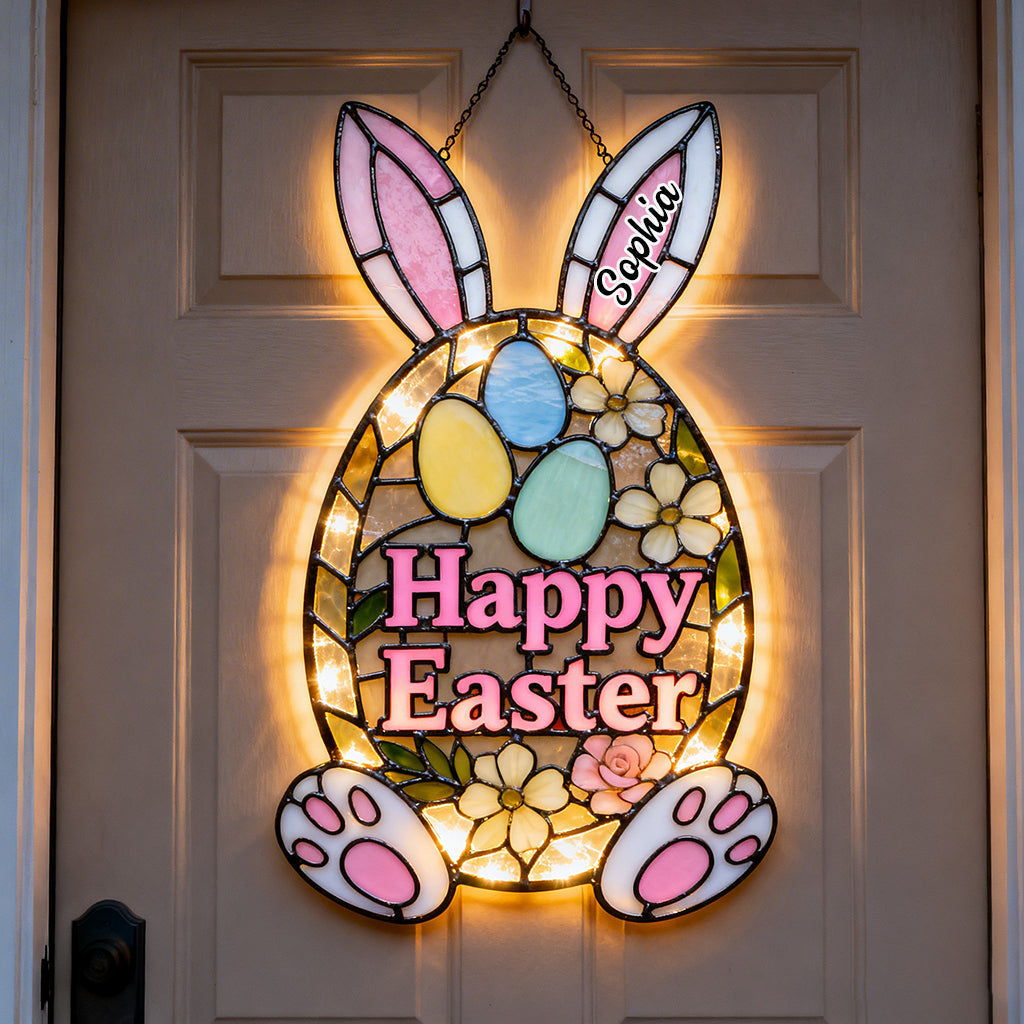 Easter Bunny Decorative Door Sign - Personalized Easter Day LED Light Acrylic Sign