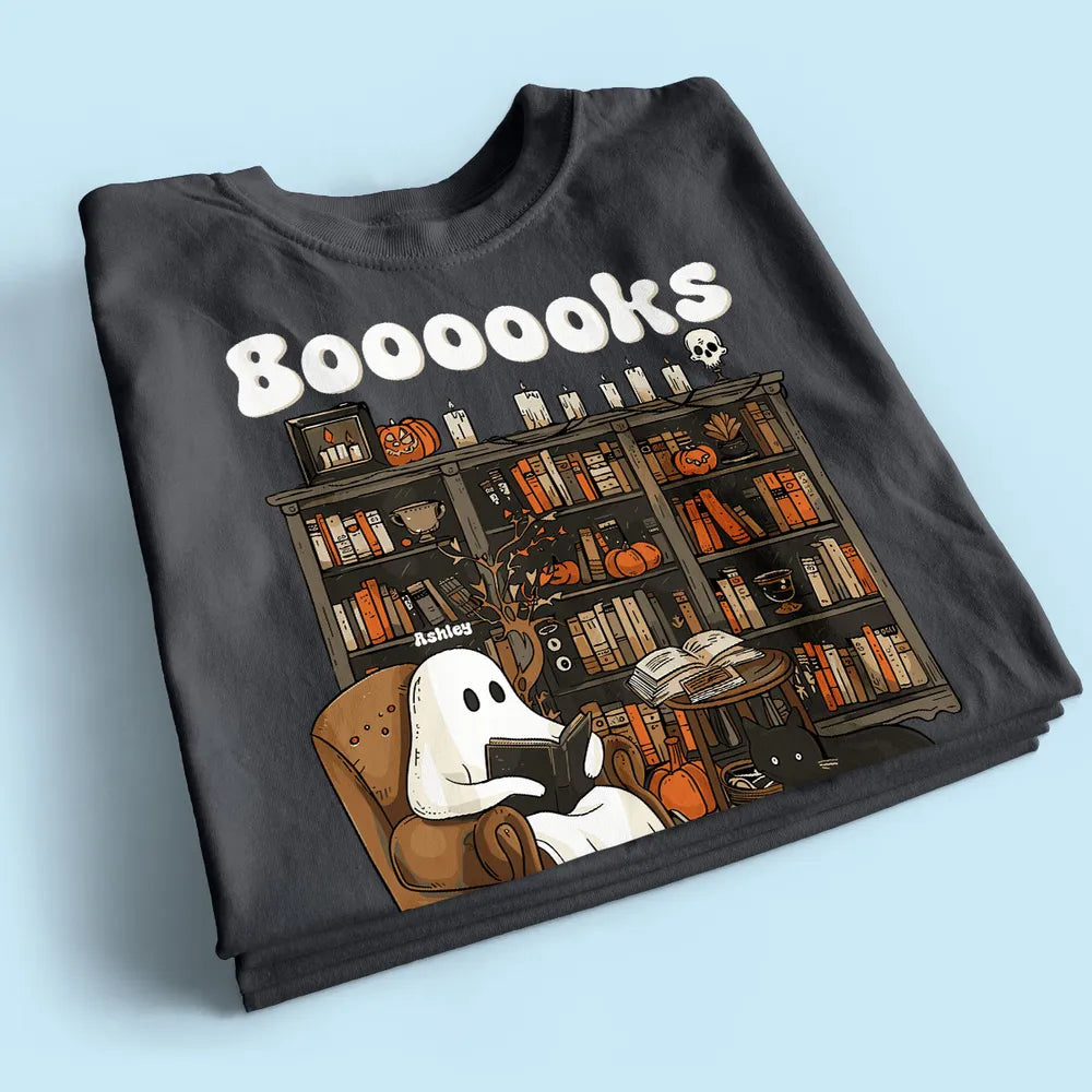Personalized Boooooks Ghost Reading Books Classic Tee - Cute Retro Halloween Library Look, Unique Gift for Book Lovers