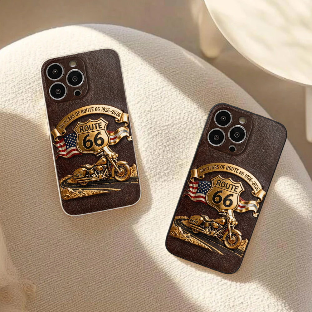 100 Years Of Route Personalized Gifts For Bikers - Personalized Biker 3D Embossed Leather Phone Case