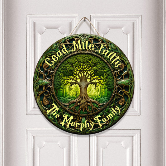 Cead Mile Failte Tree Of Life Rustic Style - Personalized Irish Round Wood Sign