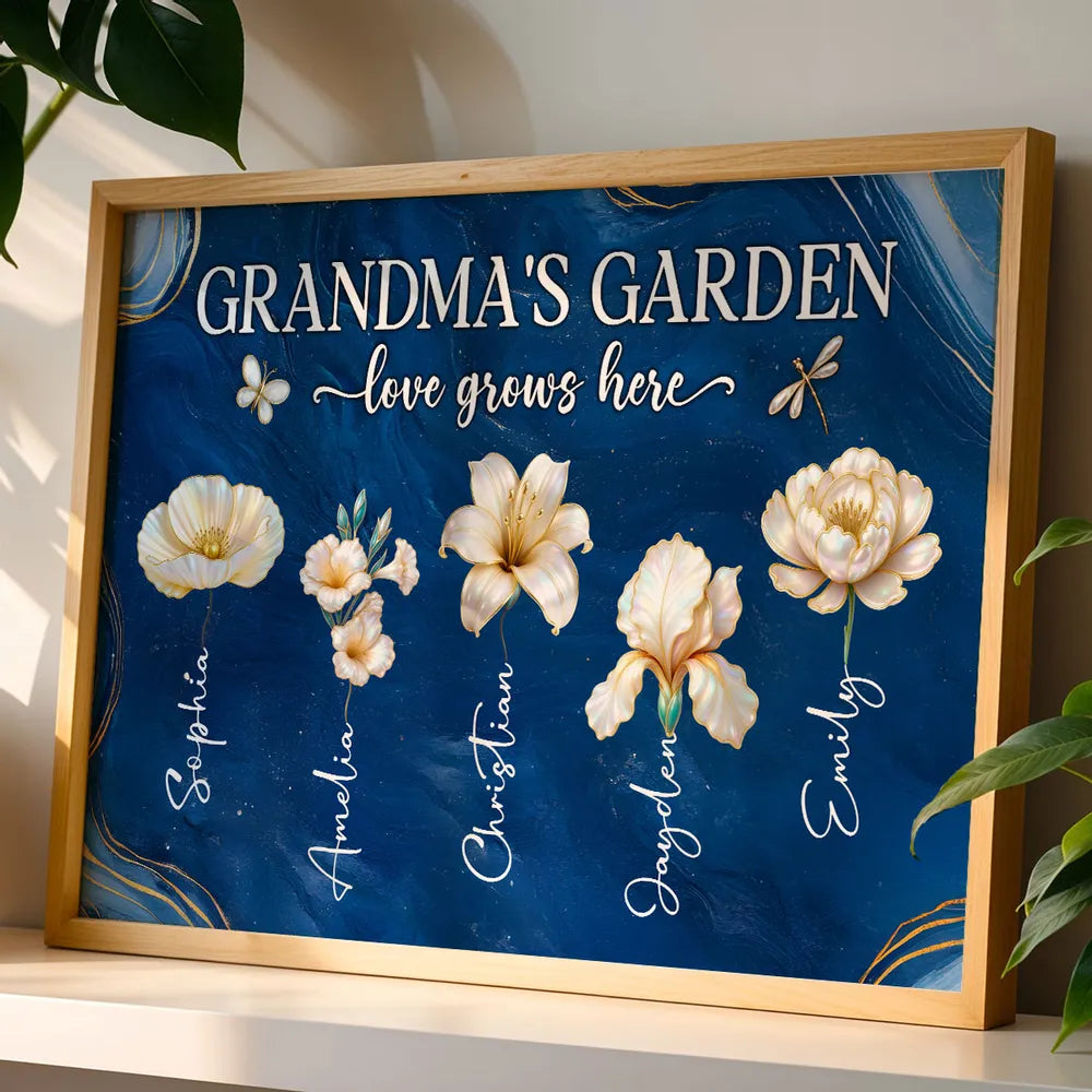 Grandma's Garden Poster - Birth Month Flowers Custom Wall Art for Mother's Day or Birthday, a unique gift for Grandma