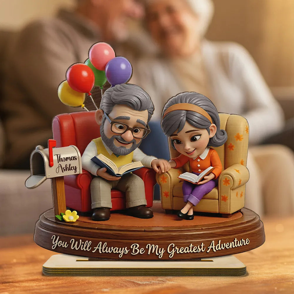 Personalized 2-Layer Wooden Plaque Reading Couple Scene With Greatest Adventure Quote - Unique Anniversary Gift For Husband Or Wife