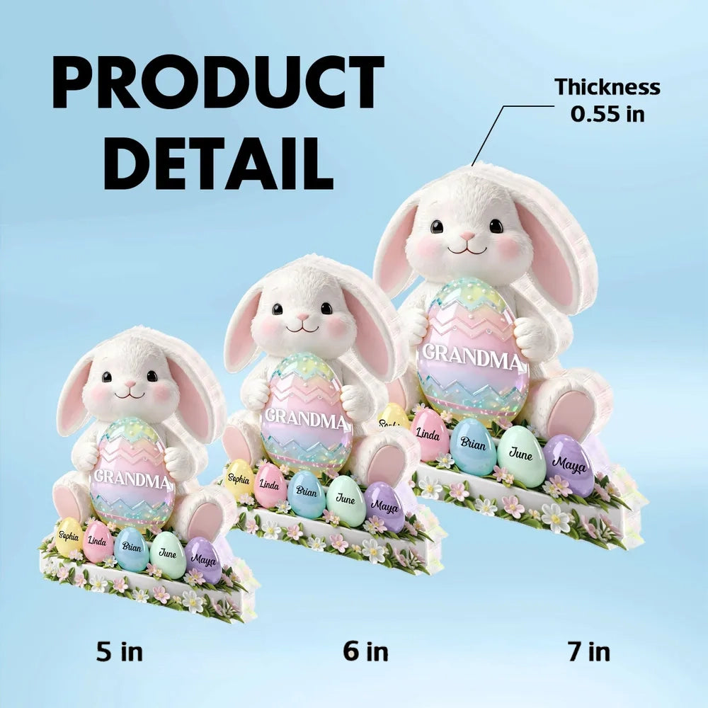 Personalized Shaped Acrylic Block Plaque Cute Bunny Holding Easter Egg for Grandma Spring Shelf Decor Unique Gift