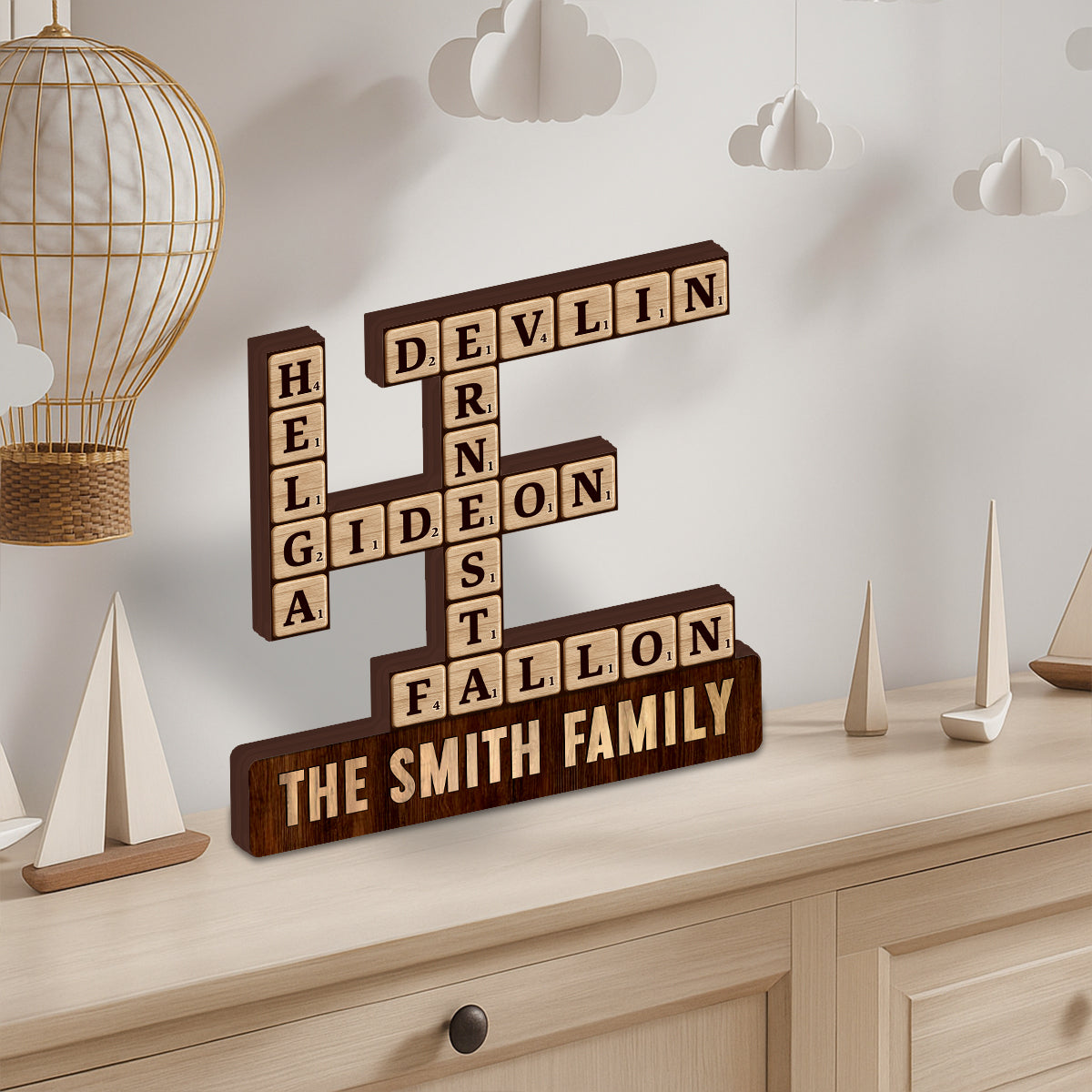 Love Family Crossword Puzzle Custom Name - Personalized Scrabble Custom Shaped Wood Plaque