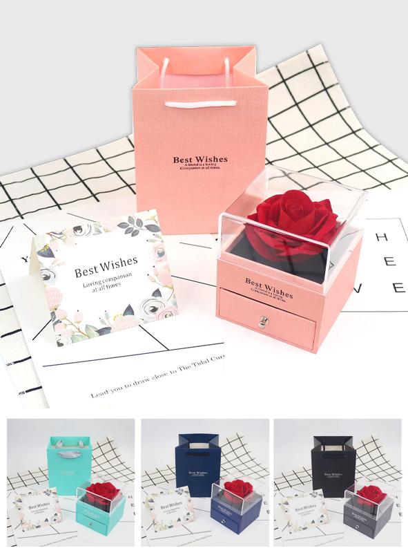 Many Color Gift Rose Jewelry Gift Box With Card And Bag