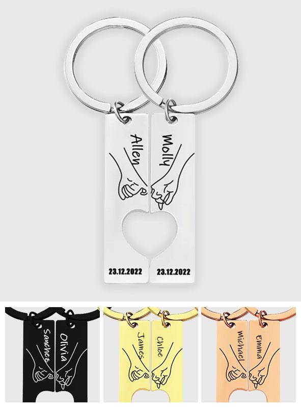 Matching Heart For Couple And Besties - Personalized Couple Heart Pinky Promise Matching Keychain