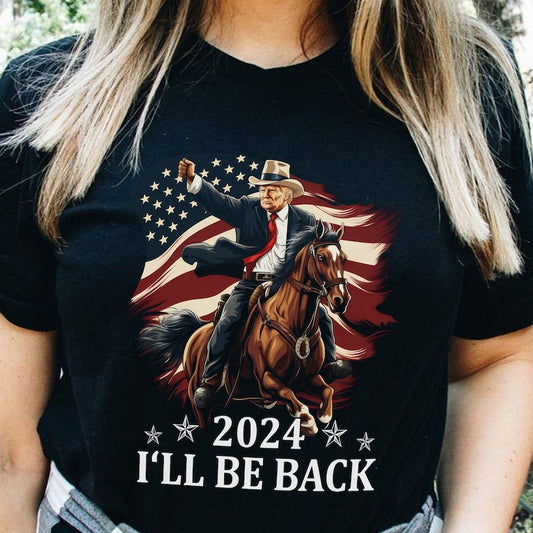 Trump Riding a Horse with The American Flag T-shirt & Hoodie 0924