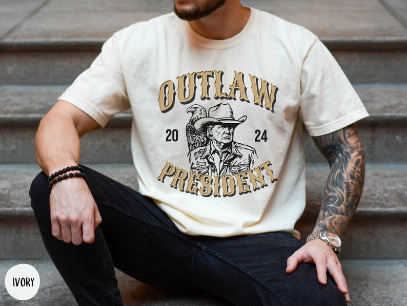 Outlaw President Trump T-shirt, Western Donald Trump Cowboy Shirt, Trump Convicted Booking, Funny 2024 Election Shirt T-shirt & Hoodie