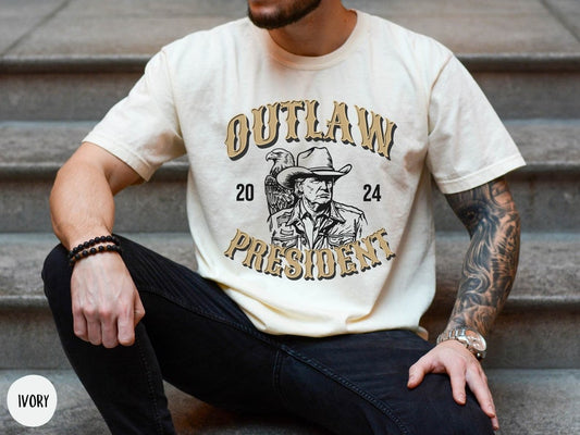 Outlaw President Trump T-shirt, Western Donald Trump Cowboy Shirt, Trump Convicted Booking, Funny 2024 Election Shirt T-shirt & Hoodie