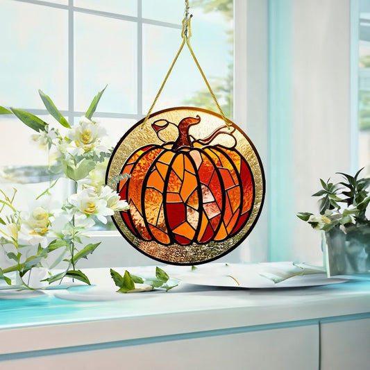 Pumpkin Glass Ornament Halloween Decor Pumpkin Window Hanging Suncatcher Ornament Halloween Window Hanging Suncatcher Ornament 0924