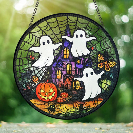 Spooky Ghost Stained Glass Suncatcher For Halloween Decor Halloween Window Hanging Suncatcher Ornamentg 0924