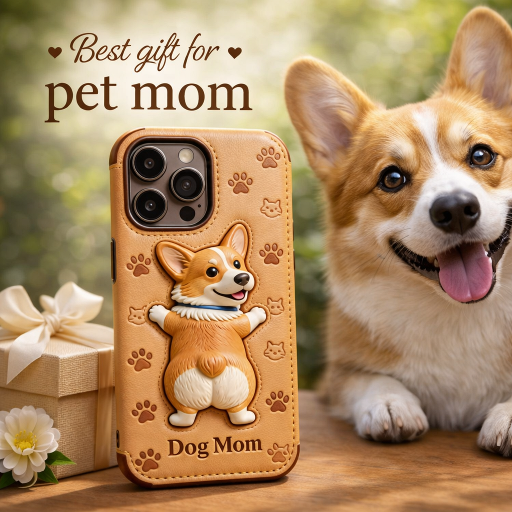 Pet Mom, Dog Lovers Gift Idea - Personalized Dog 3D Embossed Leather Phone Case