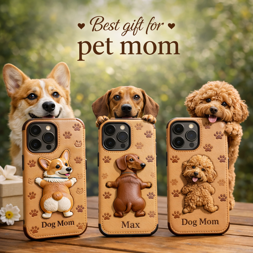Pet Mom, Dog Lovers Gift Idea - Personalized Dog 3D Embossed Leather Phone Case