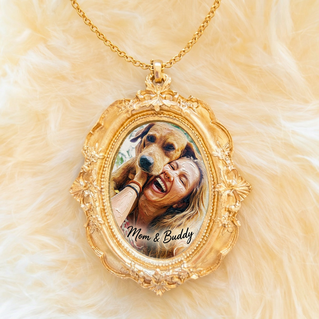 Pet Potrait, Gift for Pet Moms - Personalized Dog Shaped Metal Pendant Necklace
