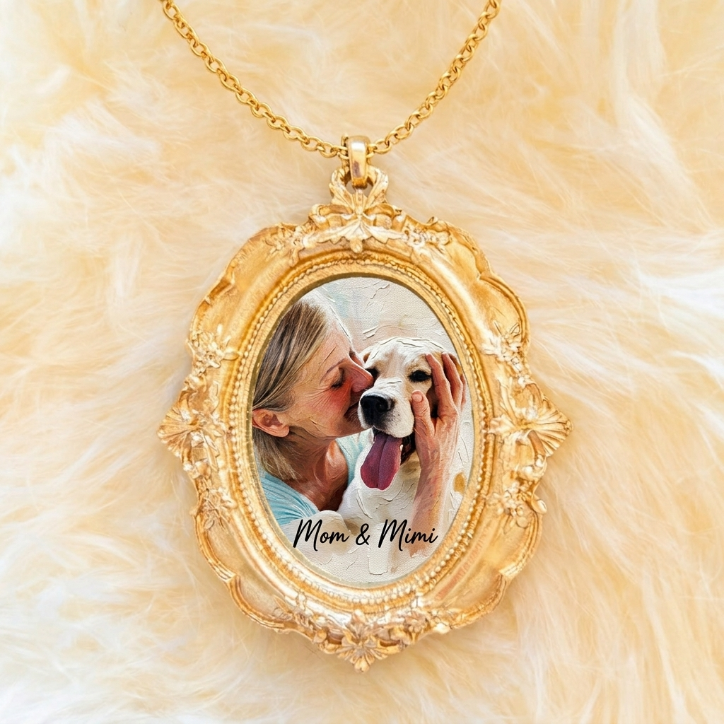 Pet Potrait, Gift for Pet Moms - Personalized Dog Shaped Metal Pendant Necklace