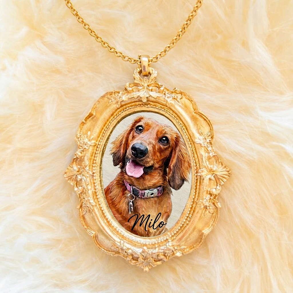Pet Potrait, Gift for Pet Moms - Personalized Dog Shaped Metal Pendant Necklace