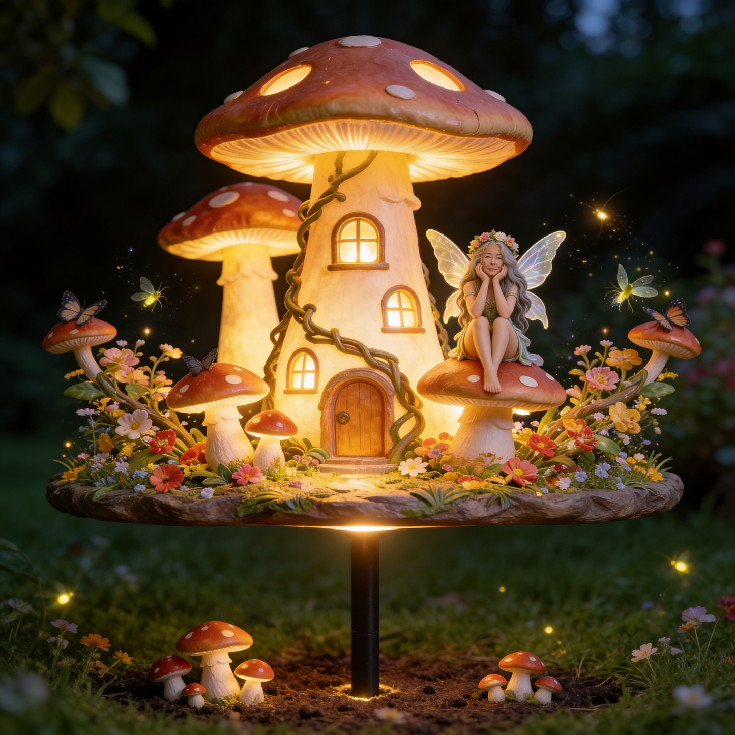 Mushroom Fairy House, Fairy Garden - Personalized Mushroom Garden Solar Light