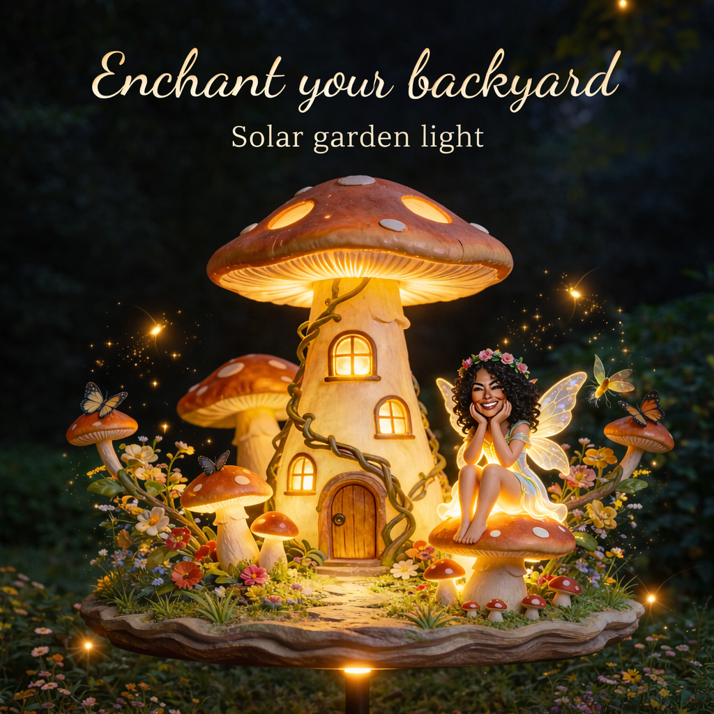 Mushroom Fairy House, Fairy Garden - Personalized Mushroom Garden Solar Light