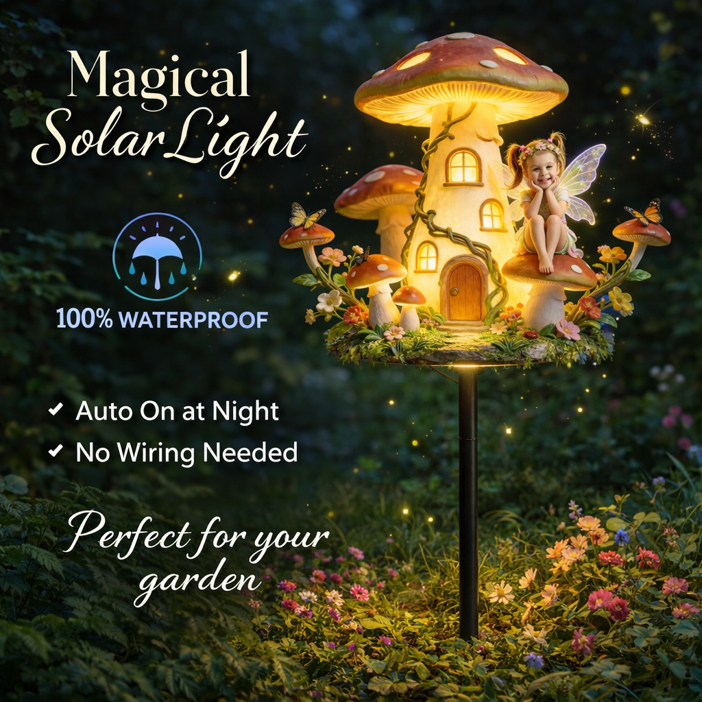 Mushroom Fairy House, Fairy Garden - Personalized Mushroom Garden Solar Light