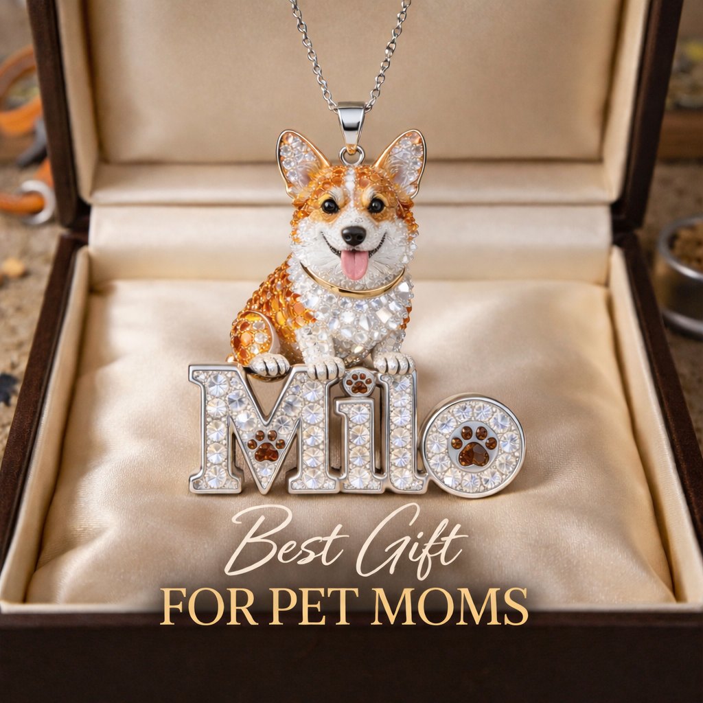 Pet Mom Gift, Dog Lover Gift - Personalized Dog Shaped Metal Pendant Necklace
