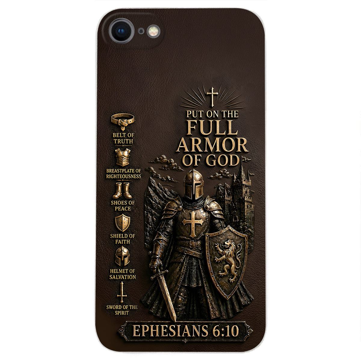 Put On The Full Amor Of God, Gift for Christians - Personalized Christian 3D Embossed Leather Phone Case
