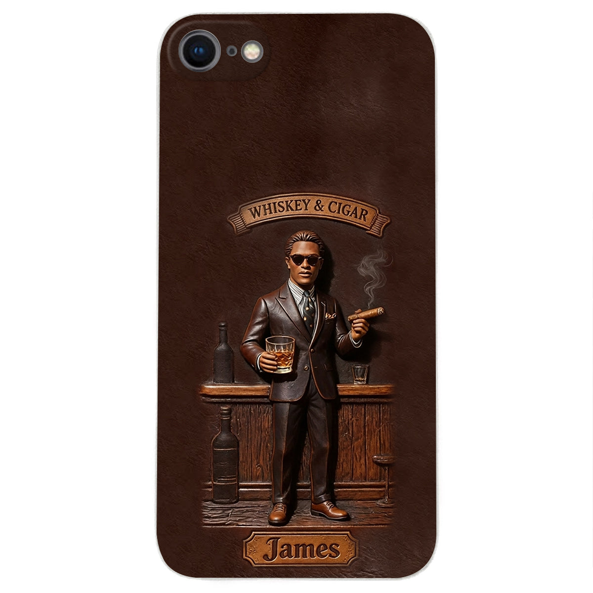 Whiskey And Cigar - Personalized Whisky 3D Embossed Leather Phone Case