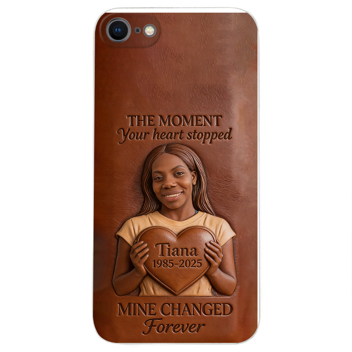 The Moment Your Heart Stopped - Personalized Memorial 3D Embossed Leather Phone Case