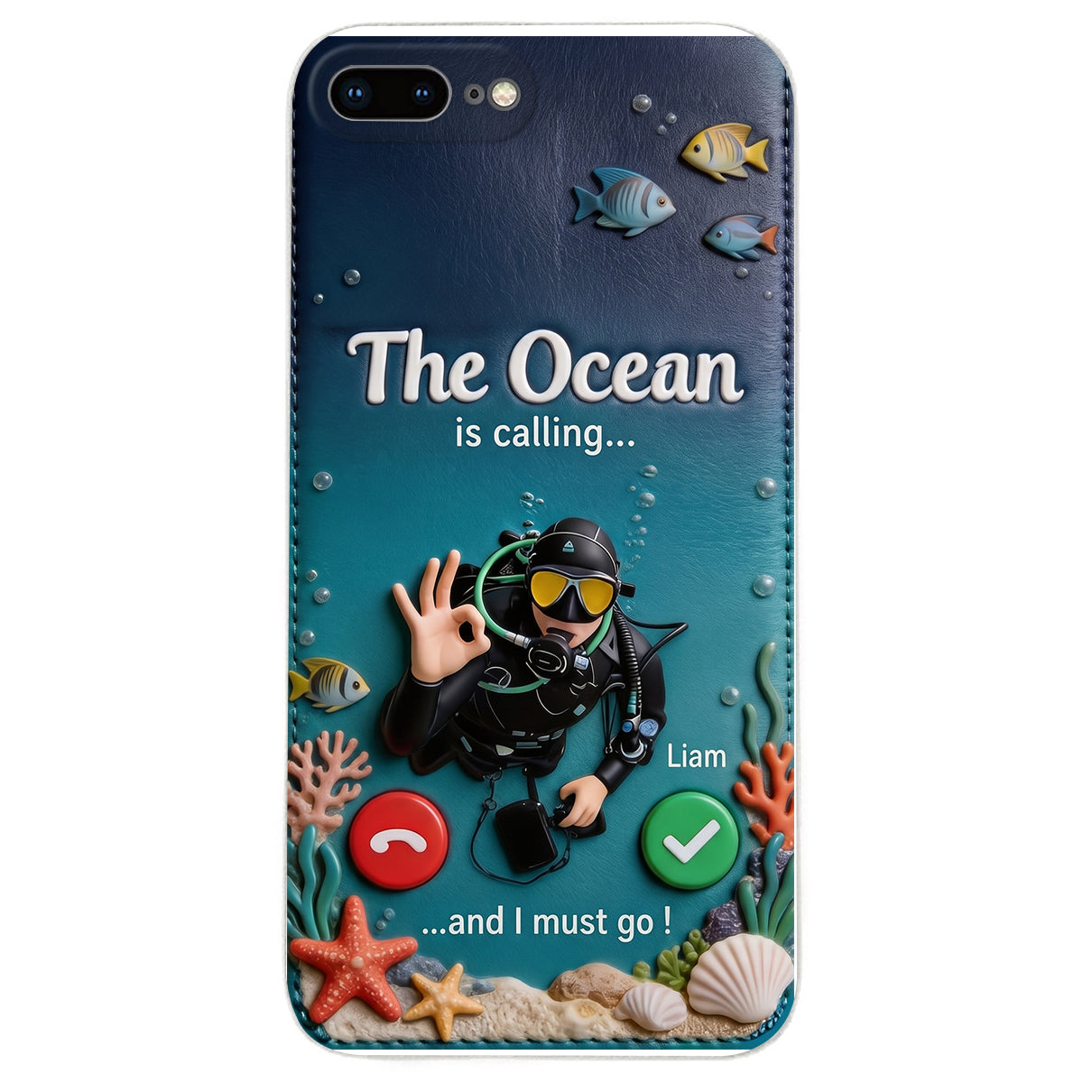 Tropical Sea Life - Personalized Scuba Diving 3D Embossed Leather Phone Case