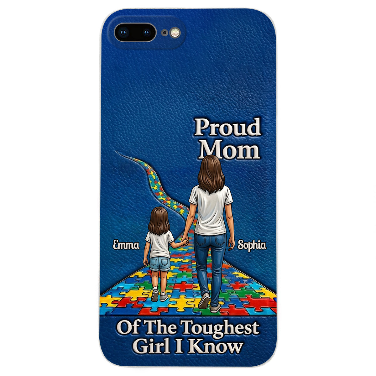 Proud Dad Of The Toughest Boy I Know - Personalized Autism Awareness 3D Embossed Leather Phone Case