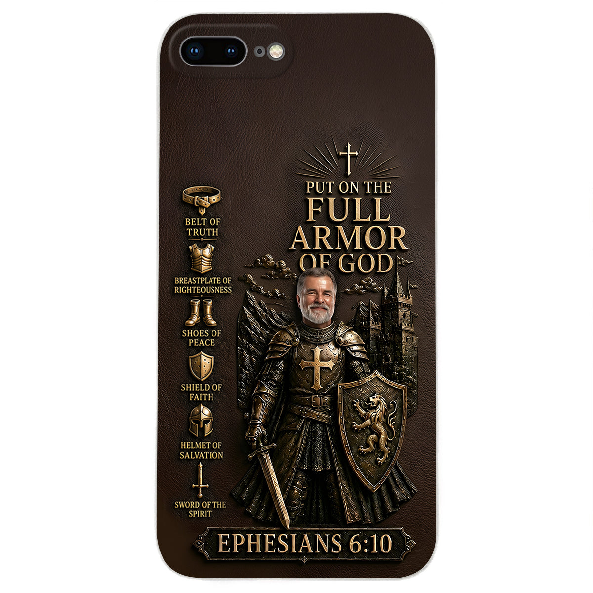 Put On The Full Amor Of God, Gift for Christians - Personalized Christian 3D Embossed Leather Phone Case