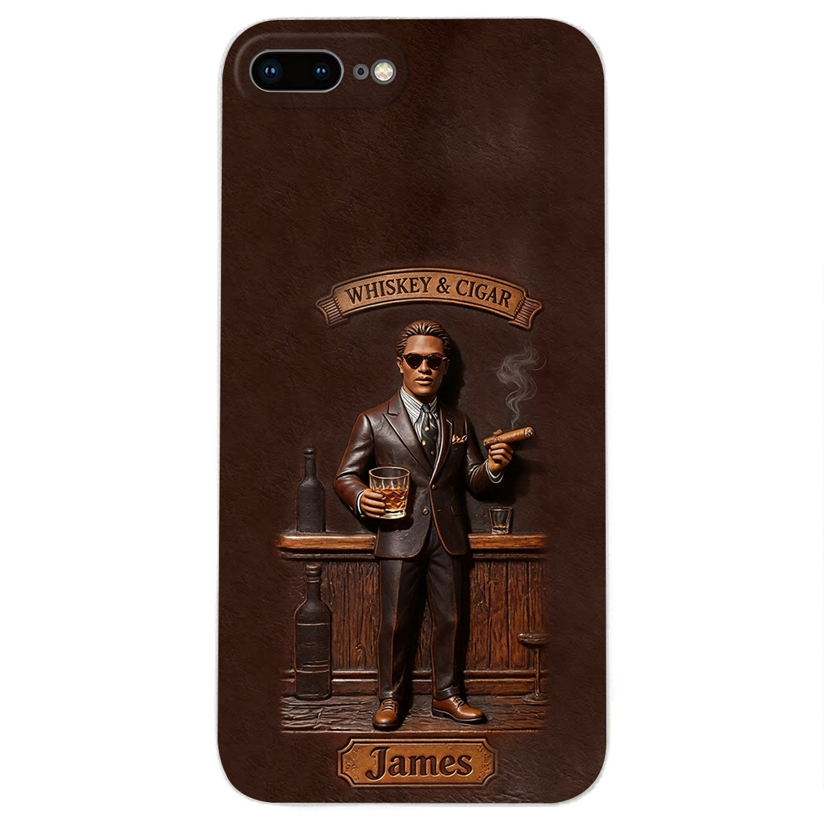 Whiskey And Cigar - Personalized Whisky 3D Embossed Leather Phone Case