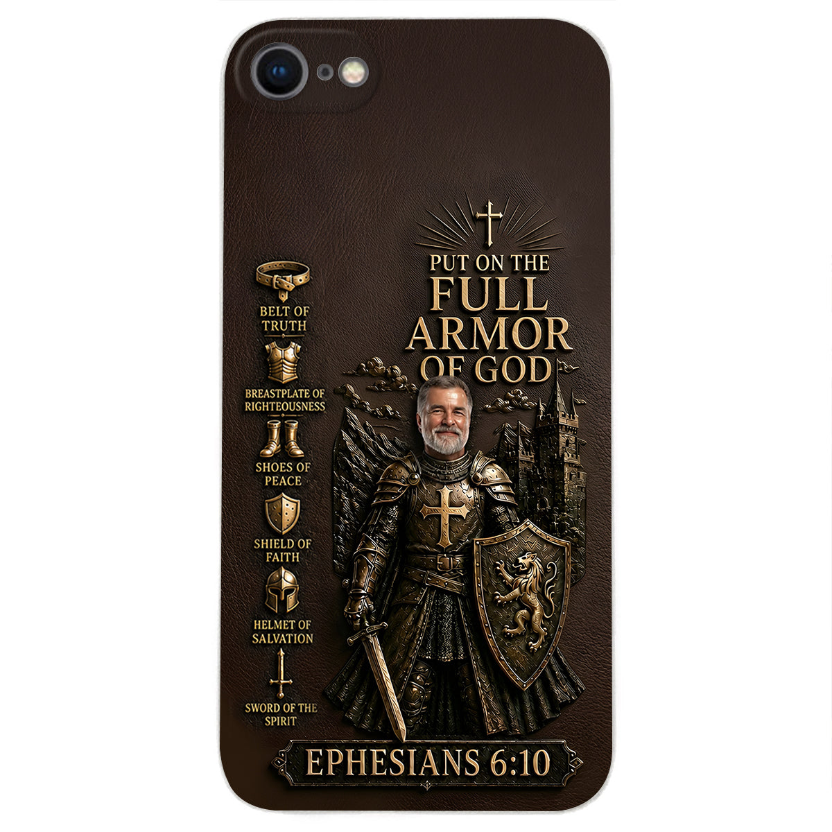 Put On The Full Amor Of God, Gift for Christians - Personalized Christian 3D Embossed Leather Phone Case