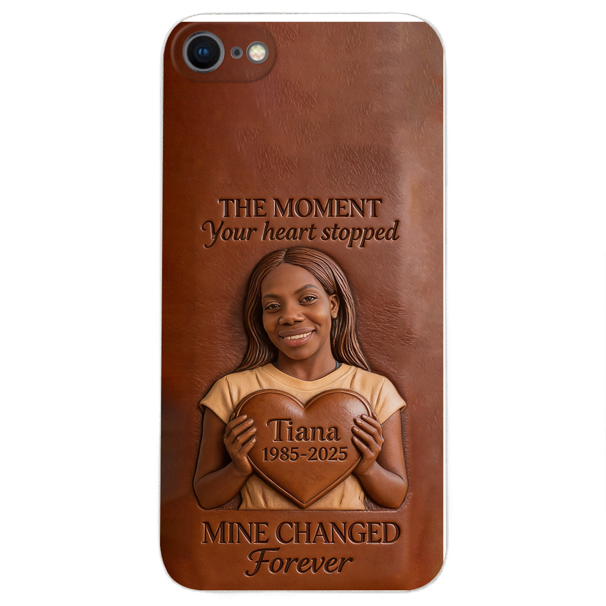 The Moment Your Heart Stopped - Personalized Memorial 3D Embossed Leather Phone Case