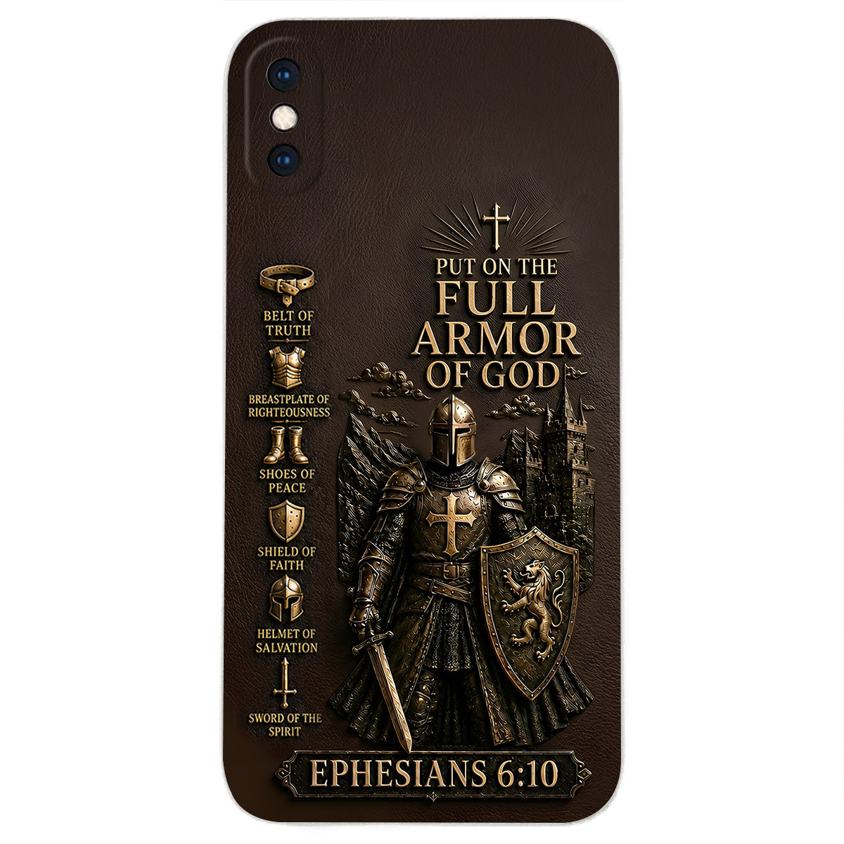 Put On The Full Amor Of God, Gift for Christians - Personalized Christian 3D Embossed Leather Phone Case