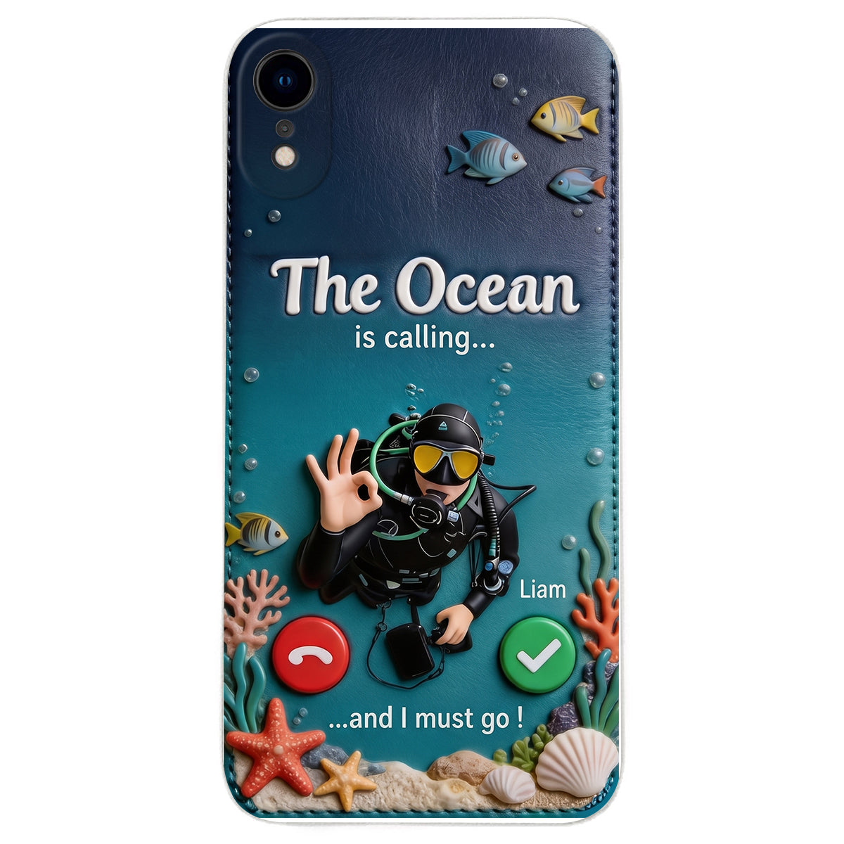 Tropical Sea Life - Personalized Scuba Diving 3D Embossed Leather Phone Case