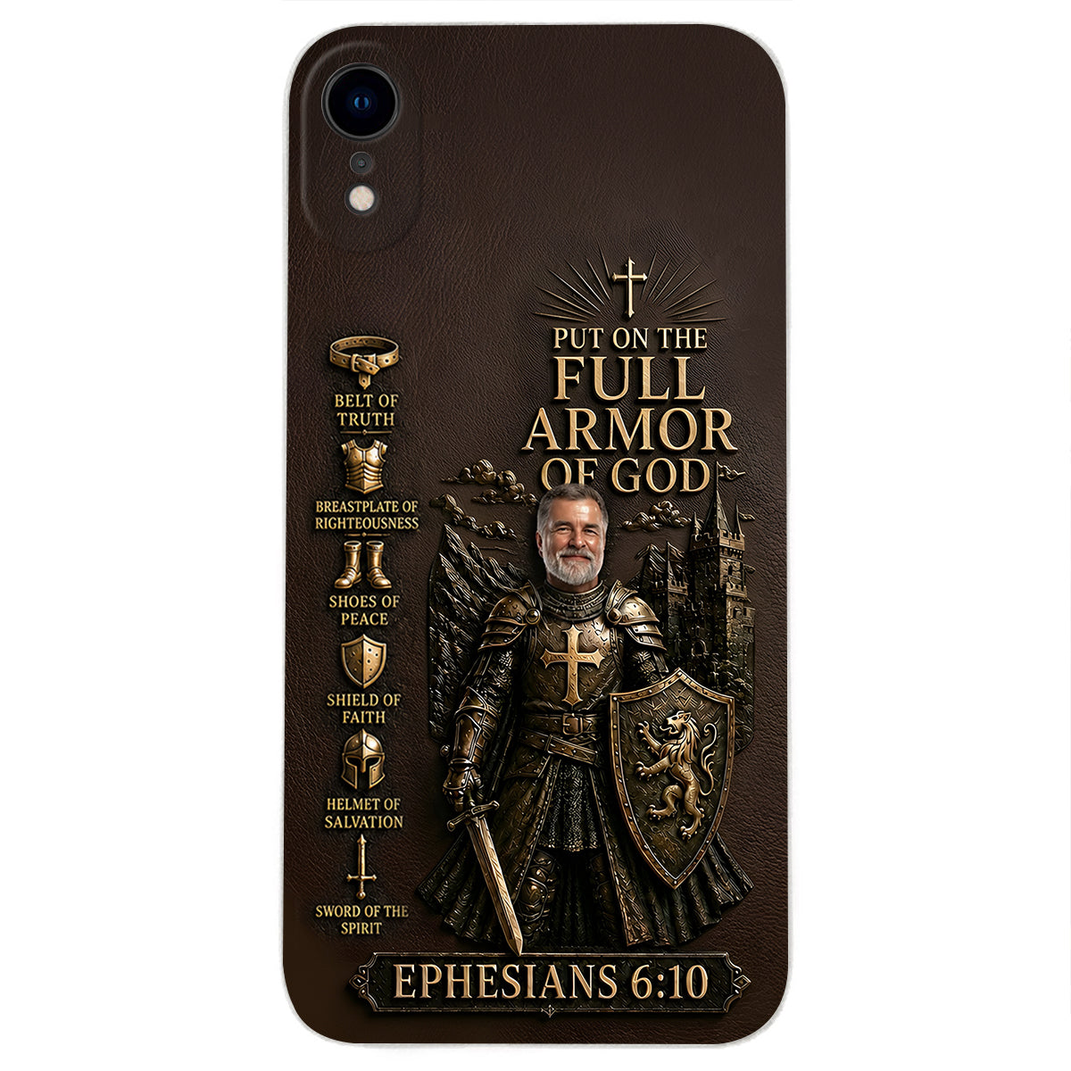 Put On The Full Amor Of God, Gift for Christians - Personalized Christian 3D Embossed Leather Phone Case