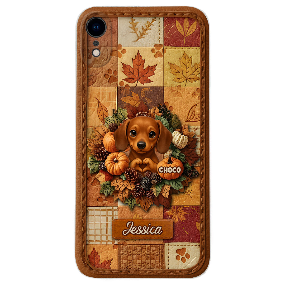 Welcome Fall - Personalized Dog Leather Phone Case