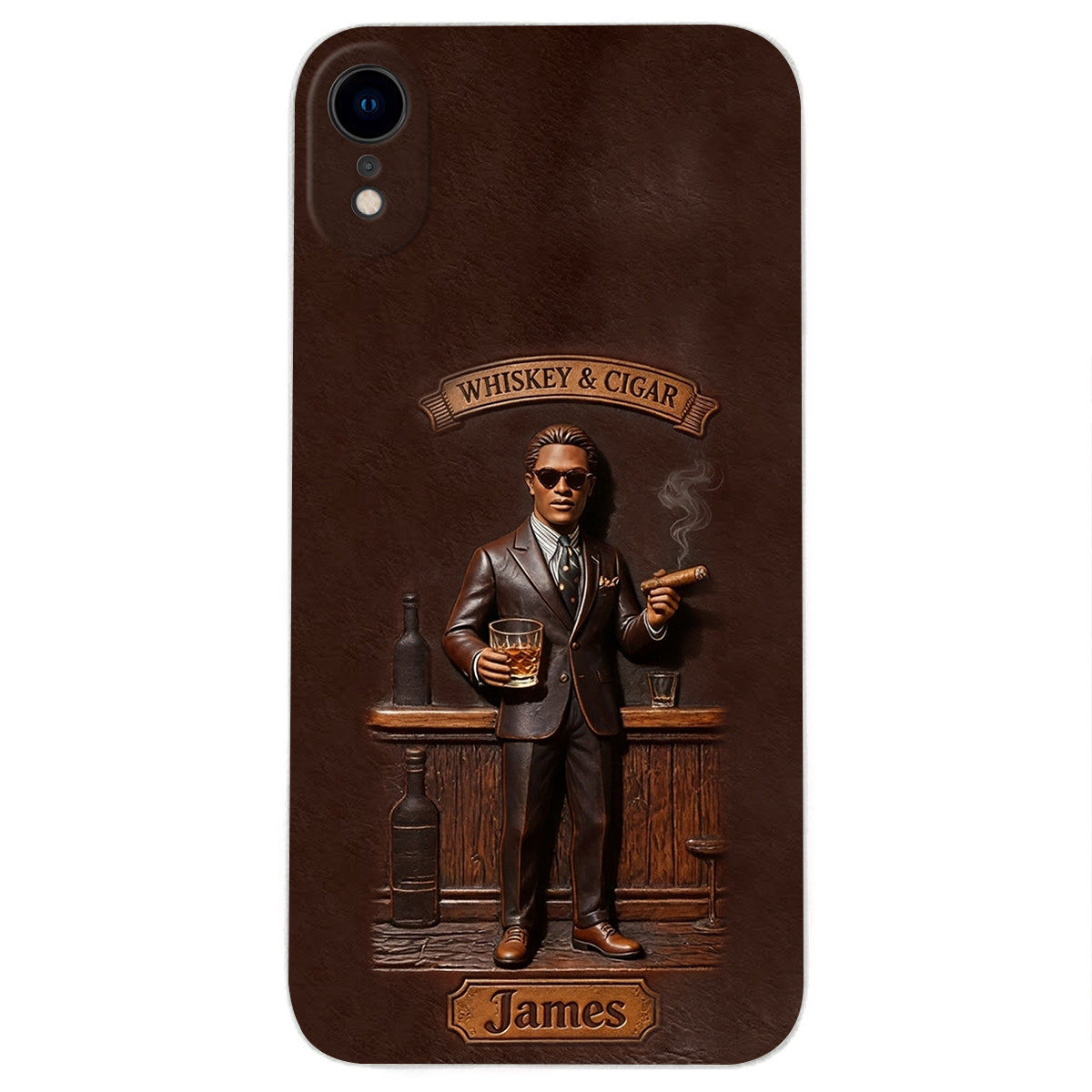 Whiskey And Cigar - Personalized Whisky 3D Embossed Leather Phone Case