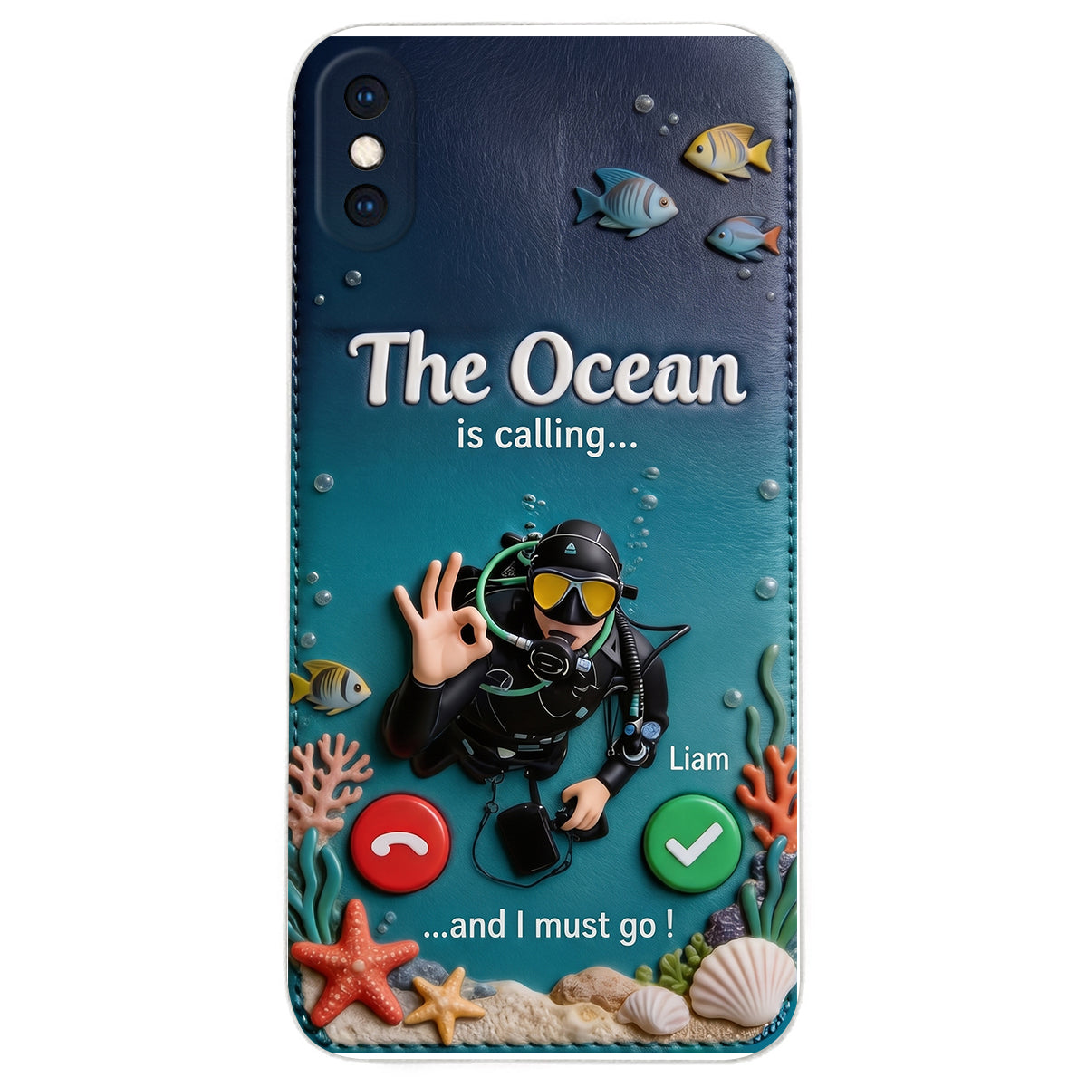 Tropical Sea Life - Personalized Scuba Diving 3D Embossed Leather Phone Case