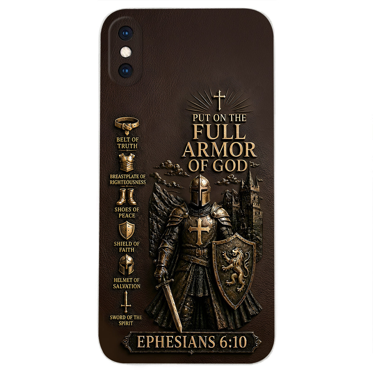 Put On The Full Amor Of God, Gift for Christians - Personalized Christian 3D Embossed Leather Phone Case